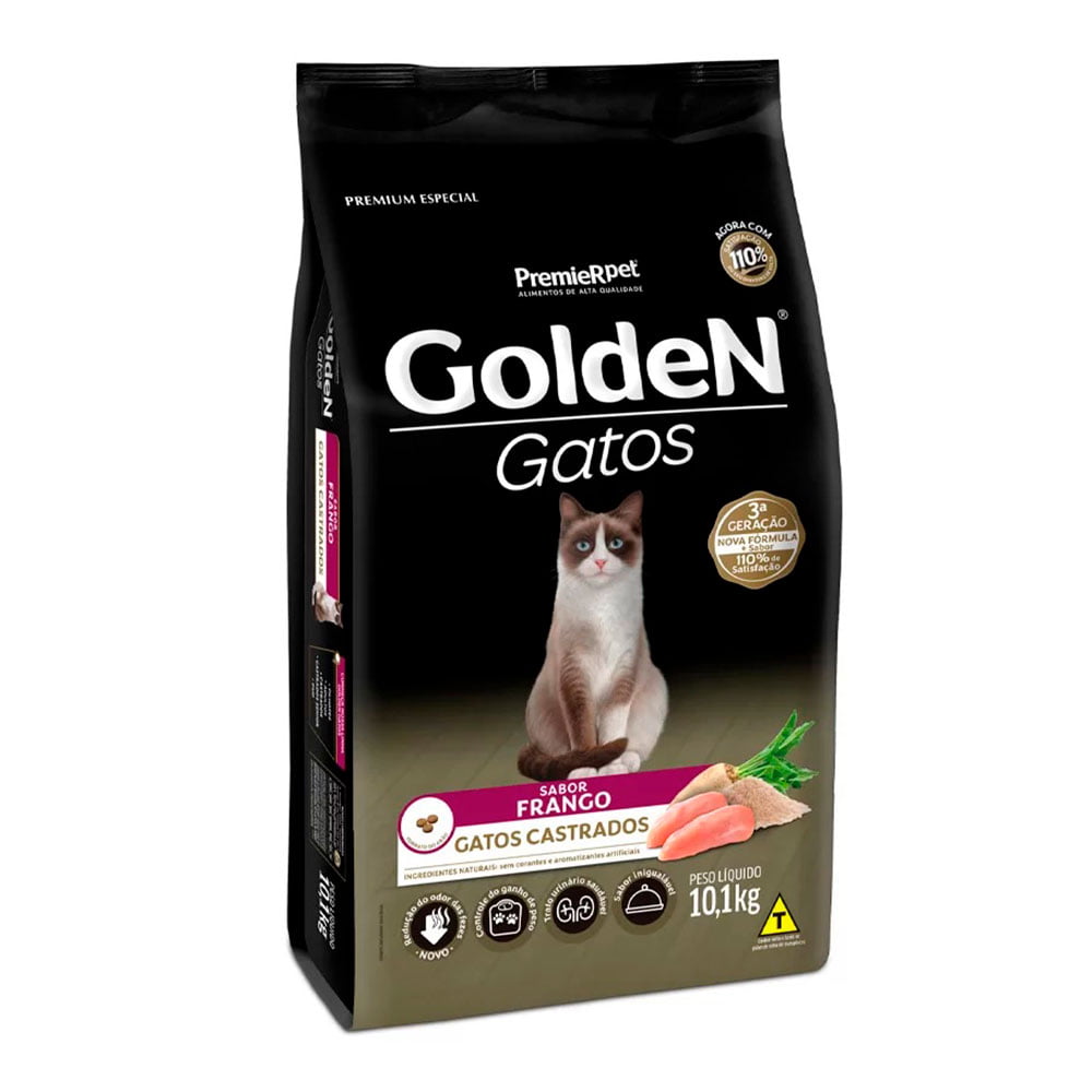 Ração Golden Gatos Adultos Castrados Sabor Frango - 10,1kg
