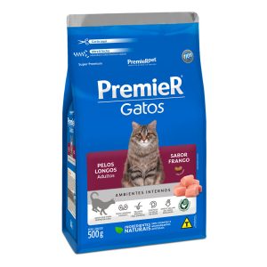 Ração Premier Ambientes Internos Gatos Adultos Pelos Longos Frango - 500g