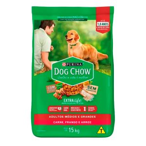 Ração Seca Dog Chow Extra Life Cães Adultos Médios e Grandes - Carne, Frango e Arroz 15kg