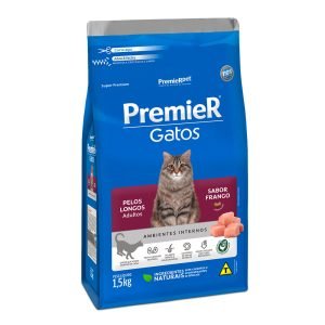 Ração Premier Ambientes Internos Gatos Adultos Pelos Longos Frango - 1,5kg
