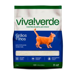 Areia Higiênica Para Gatos Biodegradável Viva Verde Grãos Finos 4kg