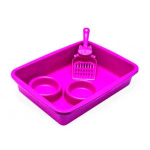 Kit Gato Bandeja Higiênica, Comedouro e Pá Tudo Pet - Rosa