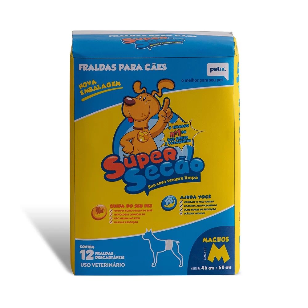 Fralda Descartável Super Secão Cães Machos - Tam M 12un