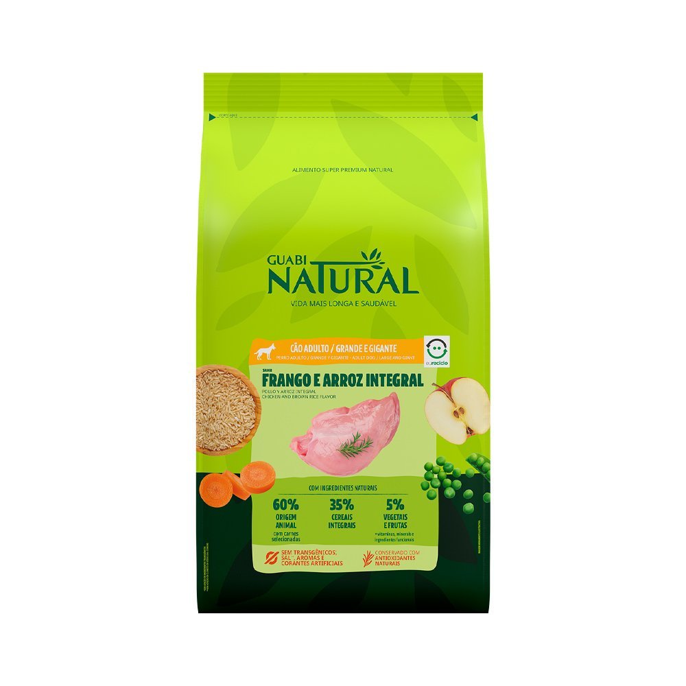 Ração Guabi Natural Cães Adultos Porte Grande e Gigante Frango e Arroz Integral - 12kg