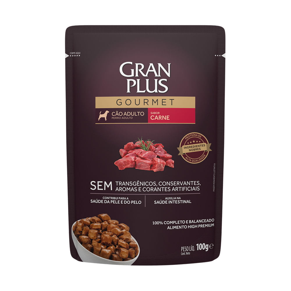 Ração Úmida Gran Plus Gourmet Sachê Menu Cães Adultos - Carne 100g