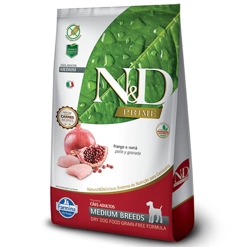Ração N&D Prime Cães Adultos Porte Médio Frango e Romã - 10,1kg