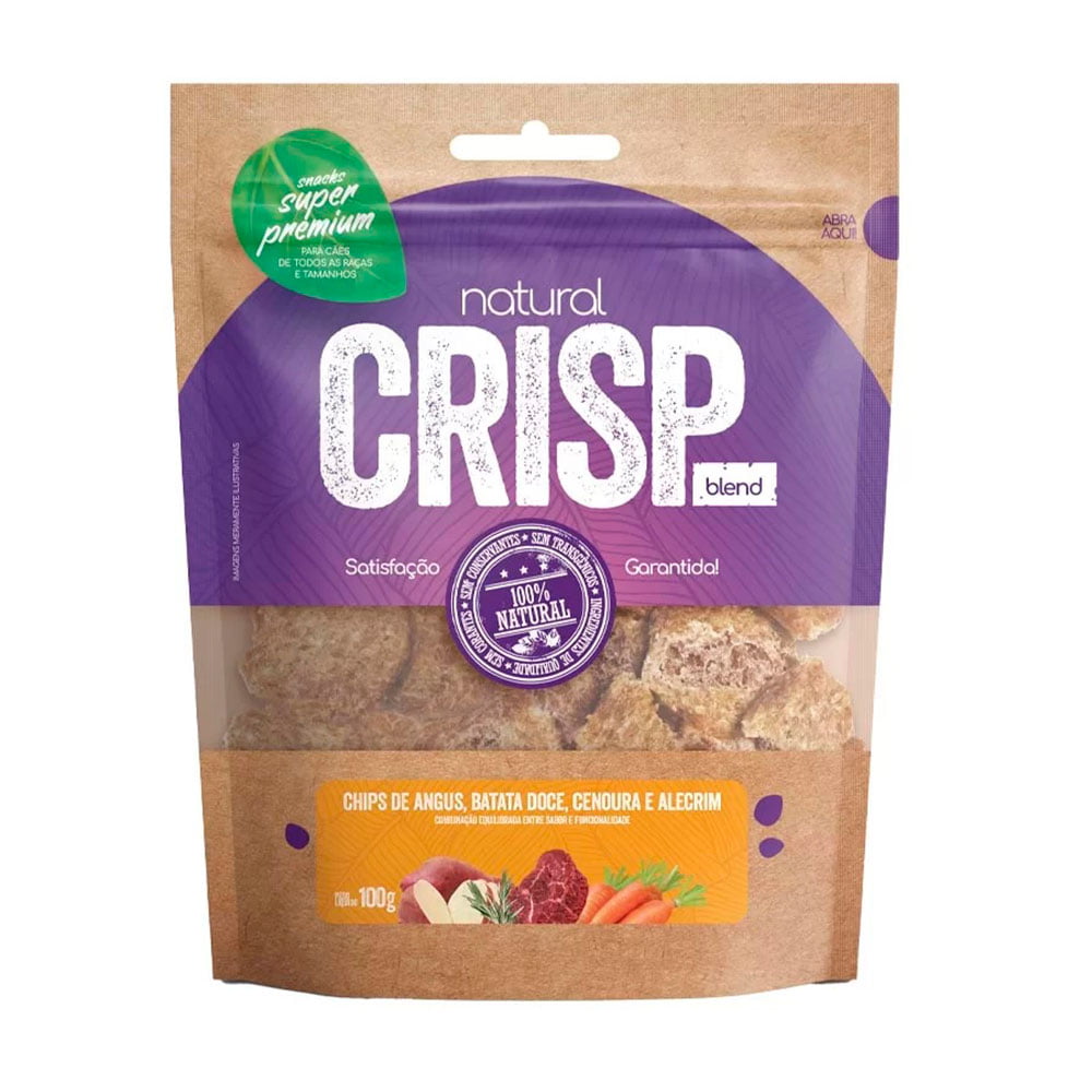 Petisco Snack Natural Crisp Blend Para Cães Chips Angus, Batata Doce, Cenoura e Alecrim 100g