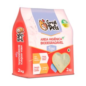 Areia Higiênica Biodegradável Para Gatos Great Pets Fina - 2kg
