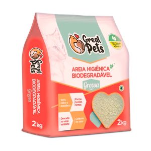 Areia Higiênica Biodegradável Para Gatos Great Pets Grossa - 2kg