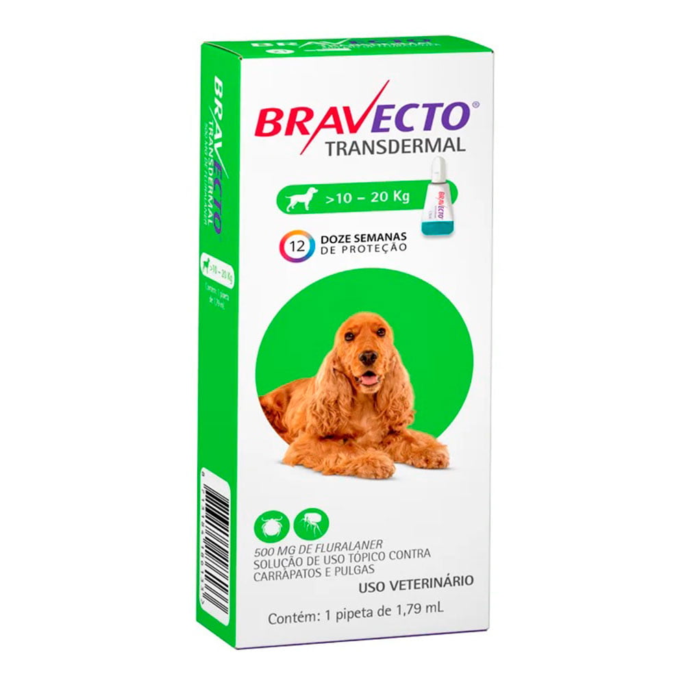 Bravecto Transdermal Antipulgas e Carrapatos MSD Para Cães 10 A 20kg
