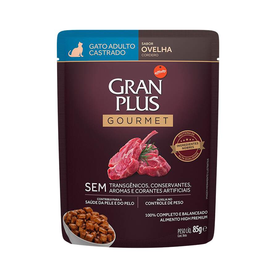 Ração Úmida Granplus Sache Gato Gourmet Castrado Ovelha 85g