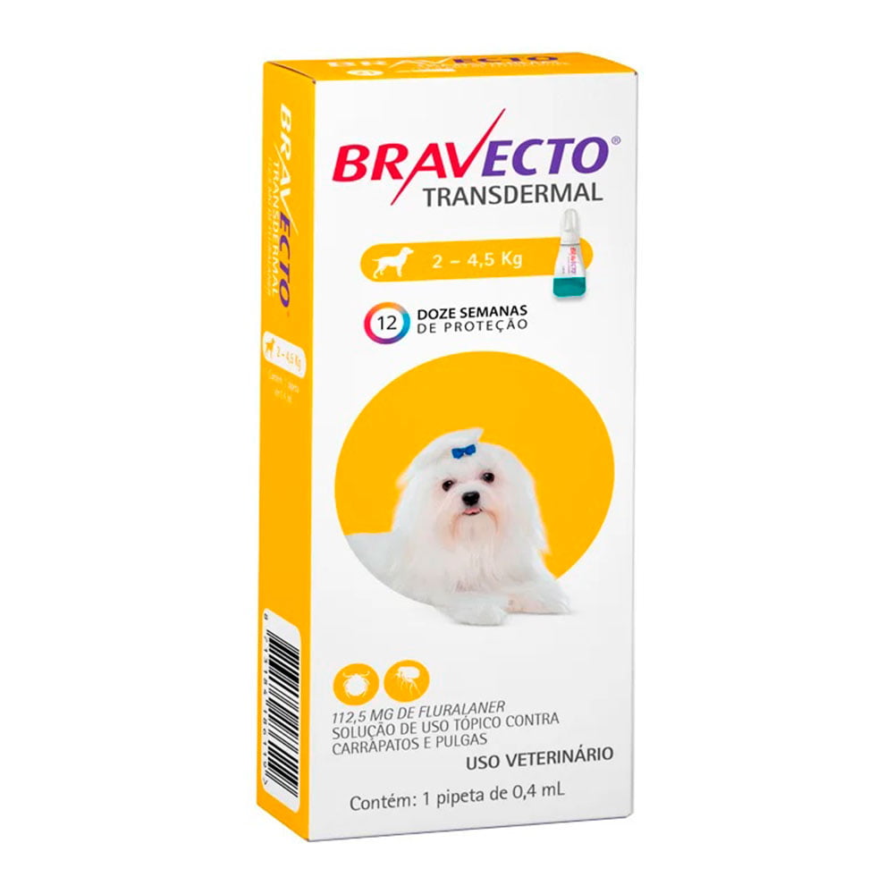 Bravecto Transdermal Antipulgas e Carrapatos MSD Para Cães 2 A 4,5kg