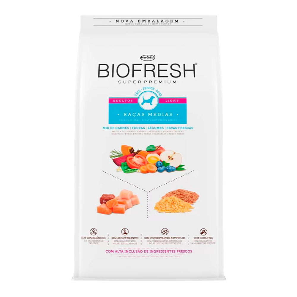Ração Biofresh Light Para Cães Raças Médias - Mix de Carne, Frutas e Legumes 10,1kg
