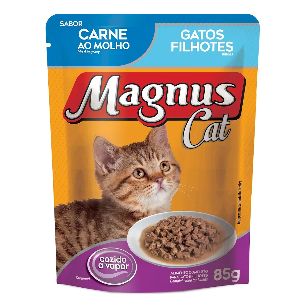 Ração Úmida Magnus Cat Sachê Para Gatos Filhotes Carne 85g