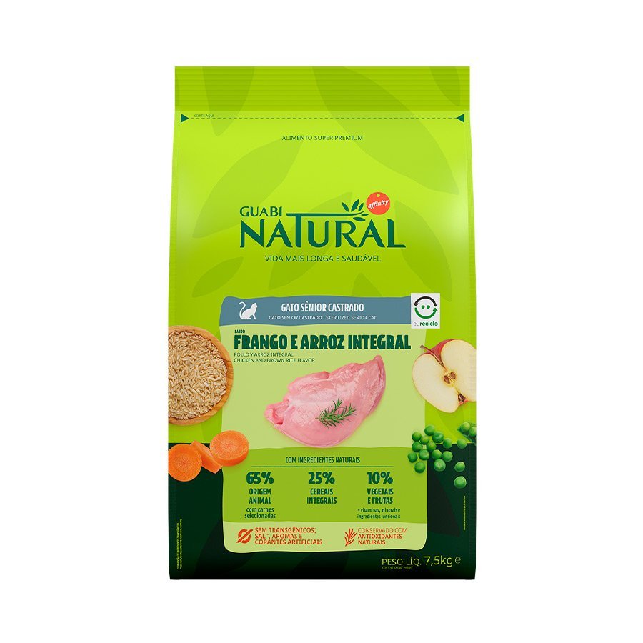 Ração Guabi Natural Gatos Sênior Castrados Frango e Arroz - 7,5kg