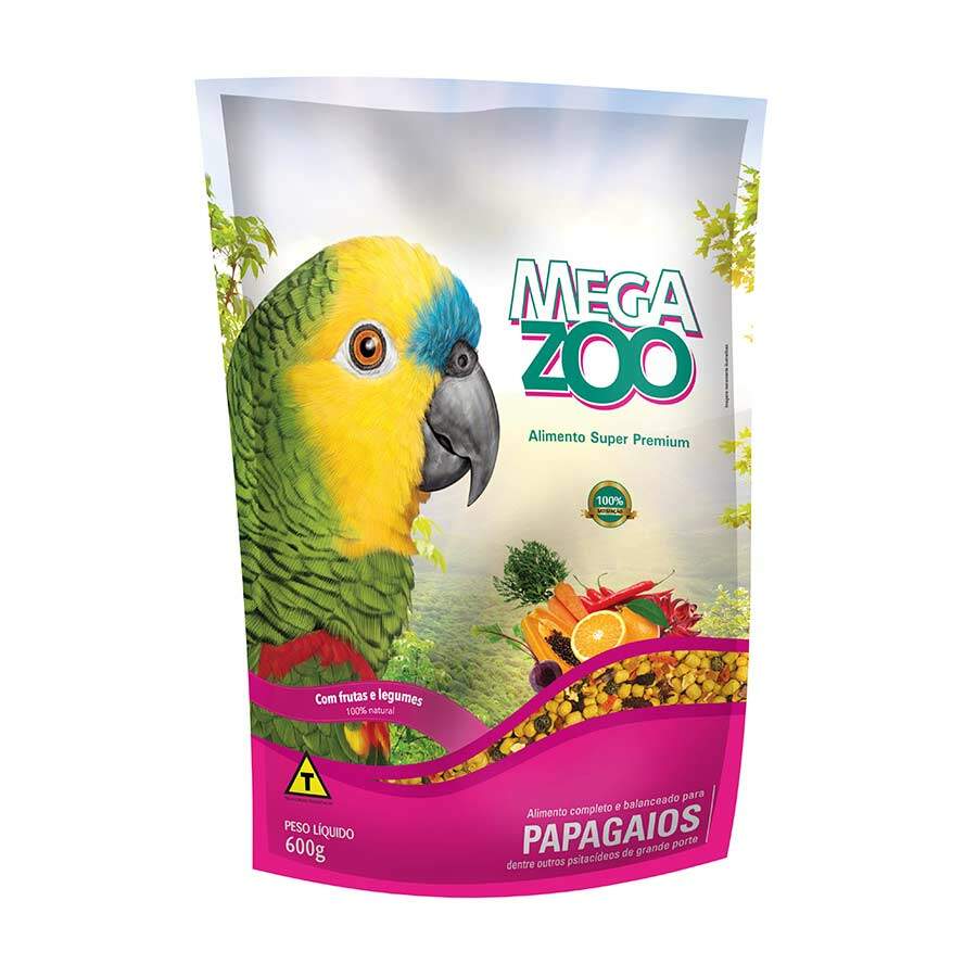 Ração Megazoo Extrusada para Papagaios Frutas e Legumes 600g