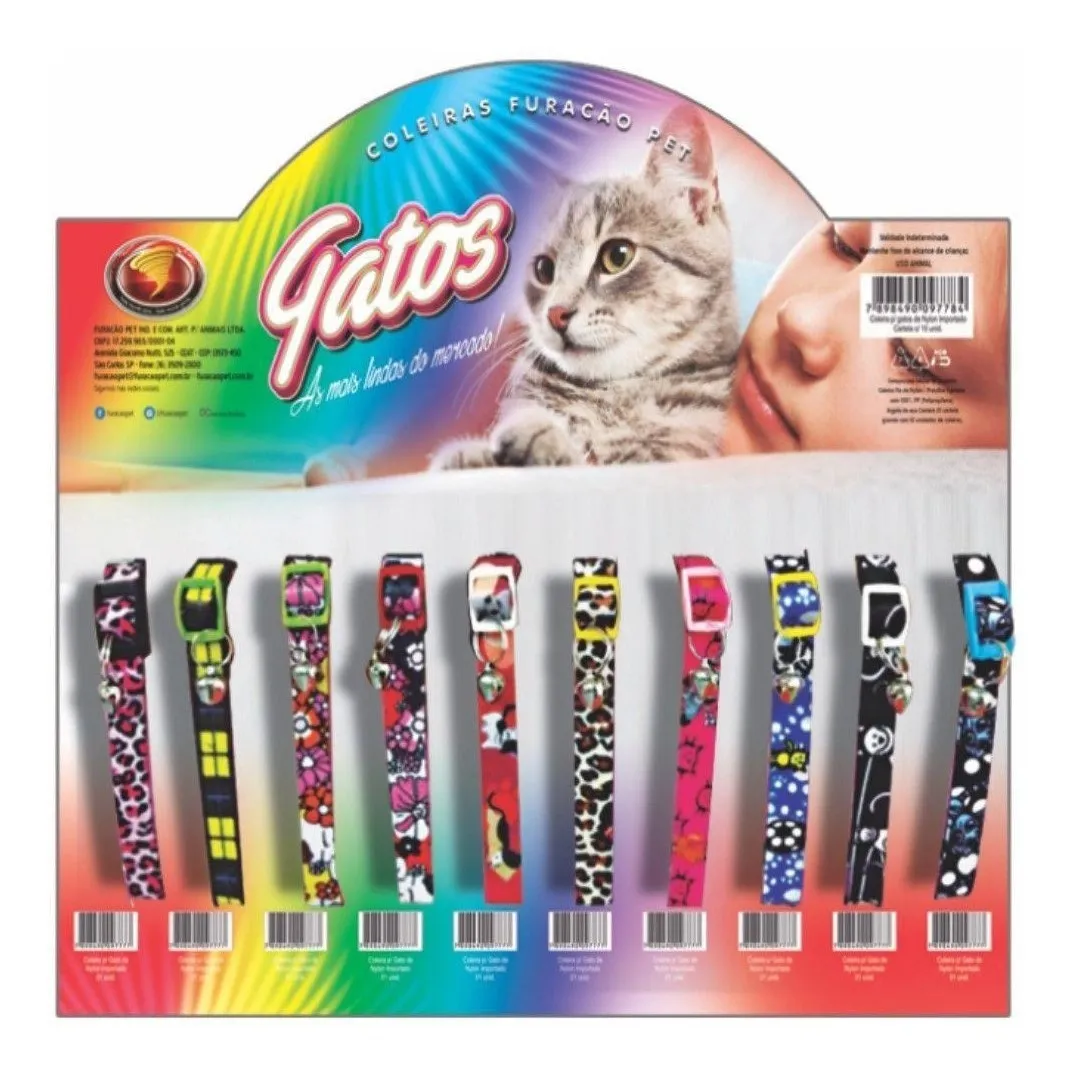 Coleira Nylon Importada Para Gatos Furacão Pet Cores Sortidas