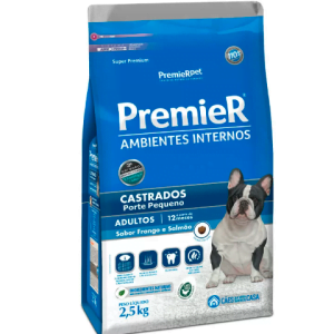 Ração Premier Cães Ambientes Internos Castrados Adultos Sabor Frango e Salmão - 2,5kg