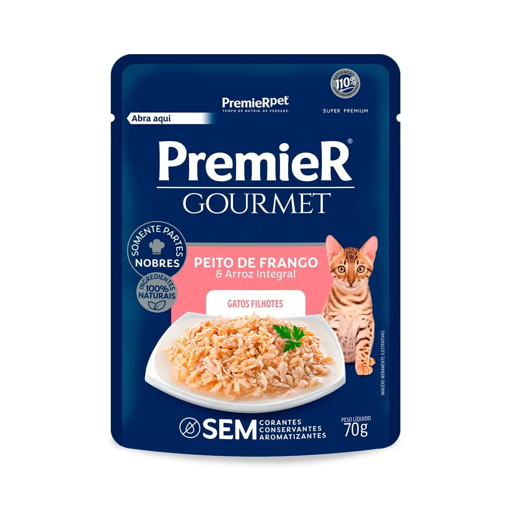 Ração Úmida Premier Gourmet Sachê Gatos Filhotes Peito de Frango e Arroz Integral 70g