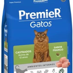 Ração Premier Ambientes Internos Para Gatos Adultos Castrados +12 Sabor Frango - 500g