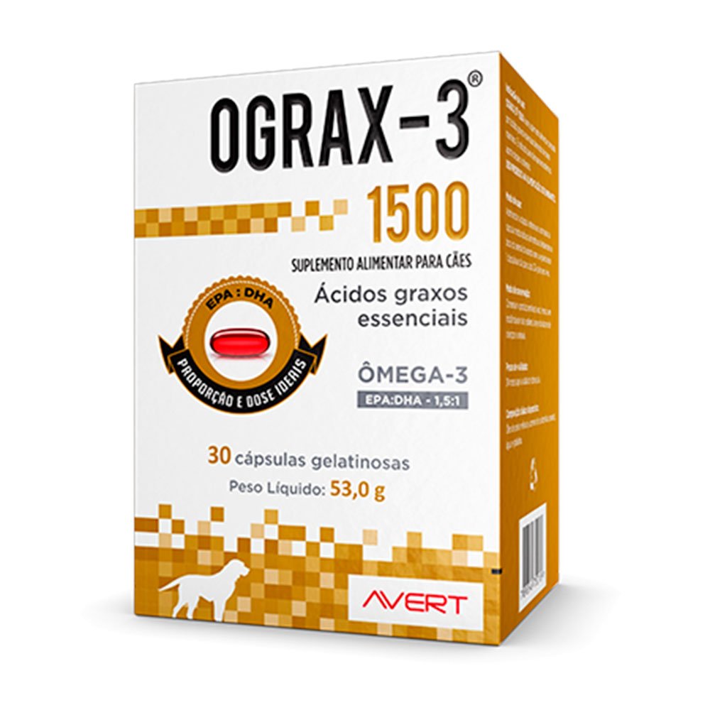 Suplemento Ograx-3 1500 Para Cães Avert 30 Cápsulas