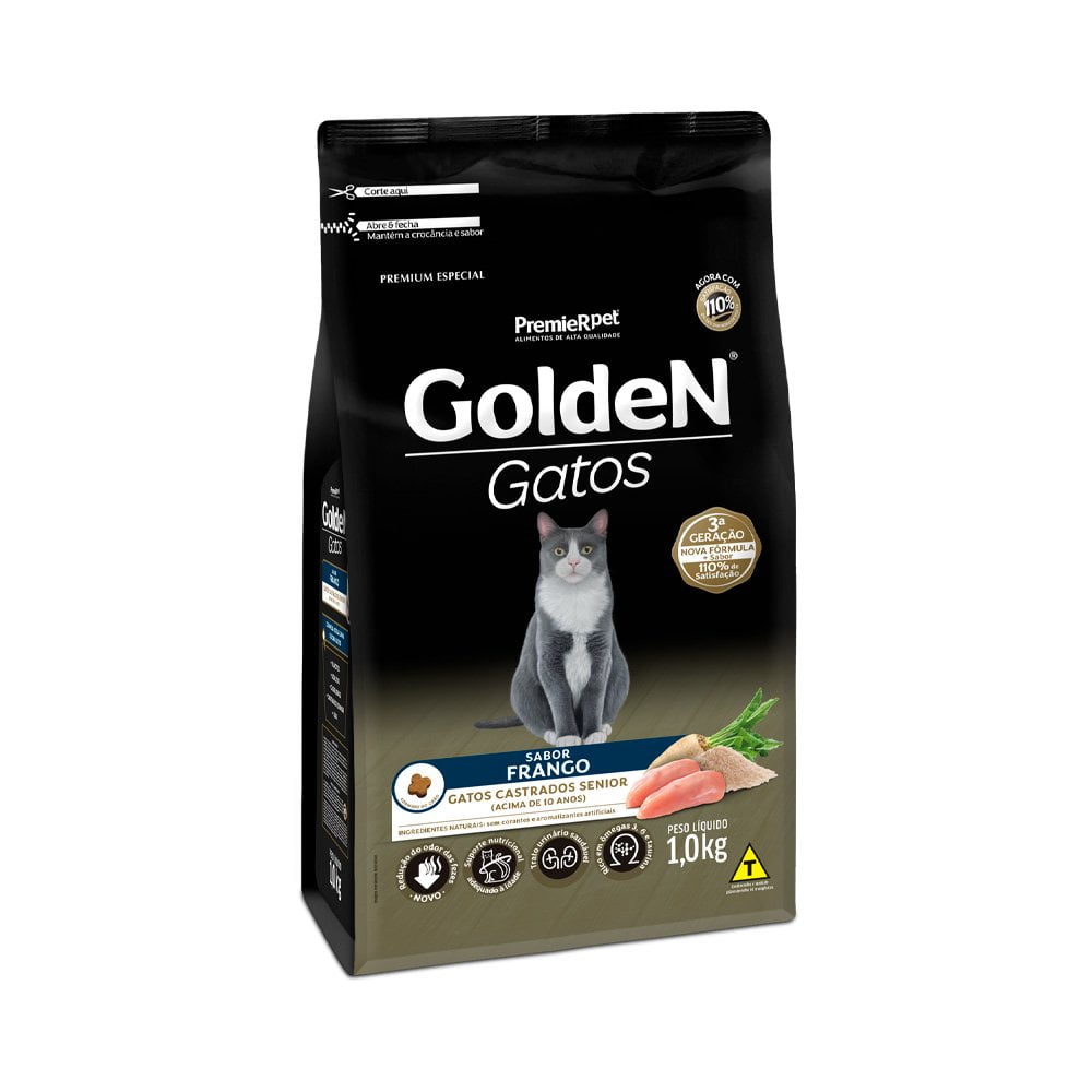Ração Golden Gatos Sênior Castrados Frango - 1kg
