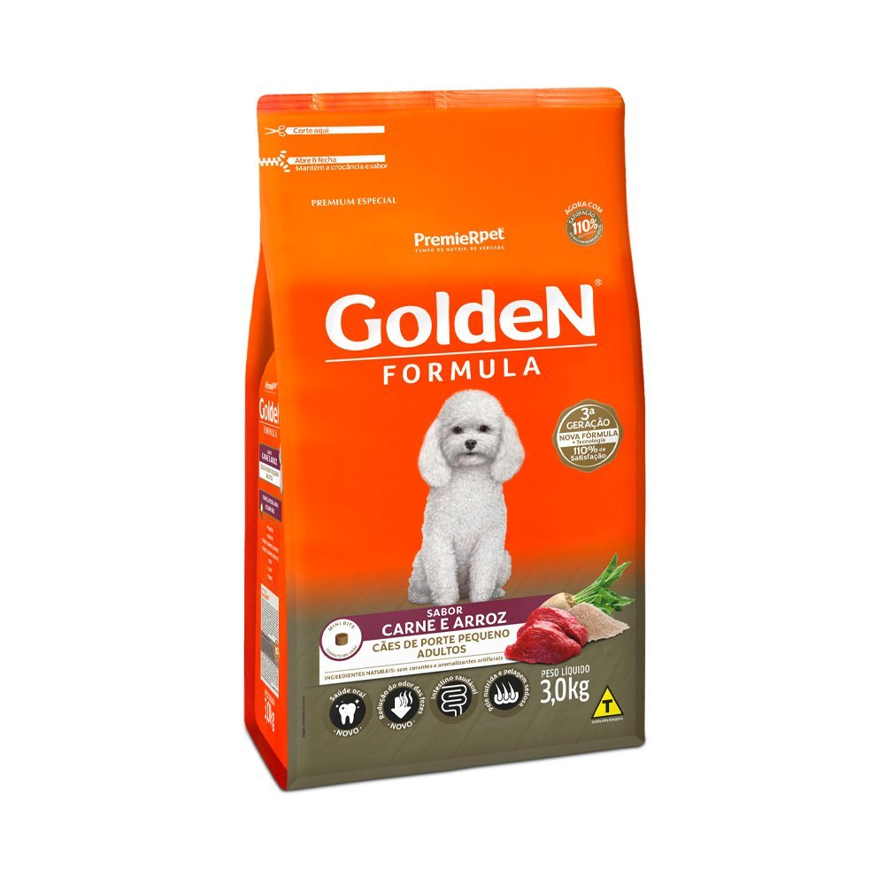 Ração Golden Formula Mini Bits Cães Adultos Raças Pequenas Carne e Arroz 3kg