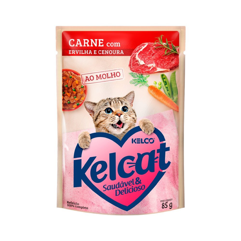 Ração Úmida Kelcat Para Gatos com Paladares Exigentes - Carne, Ervilha e Cenoura 85g
