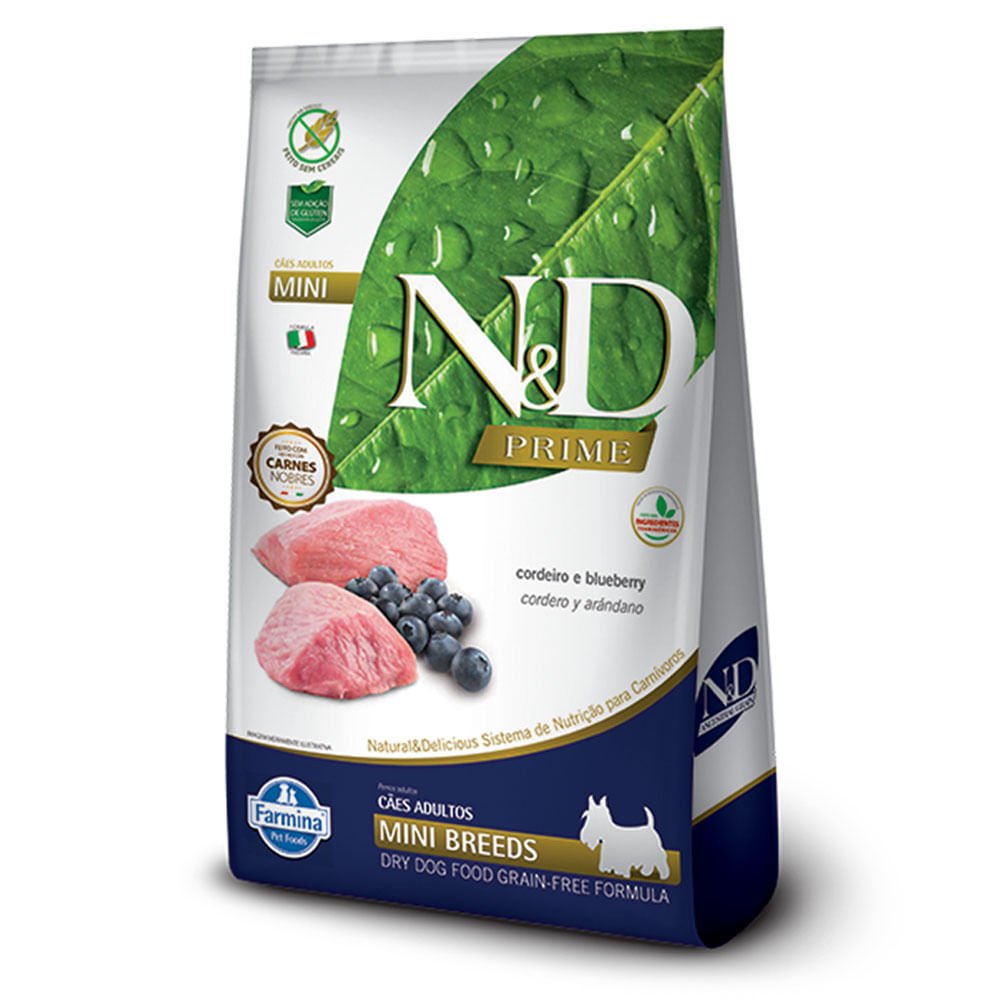 Ração Farmina N&D Prime Cães Adultos Mini Cordeiro e Blueberry - 10,1kg