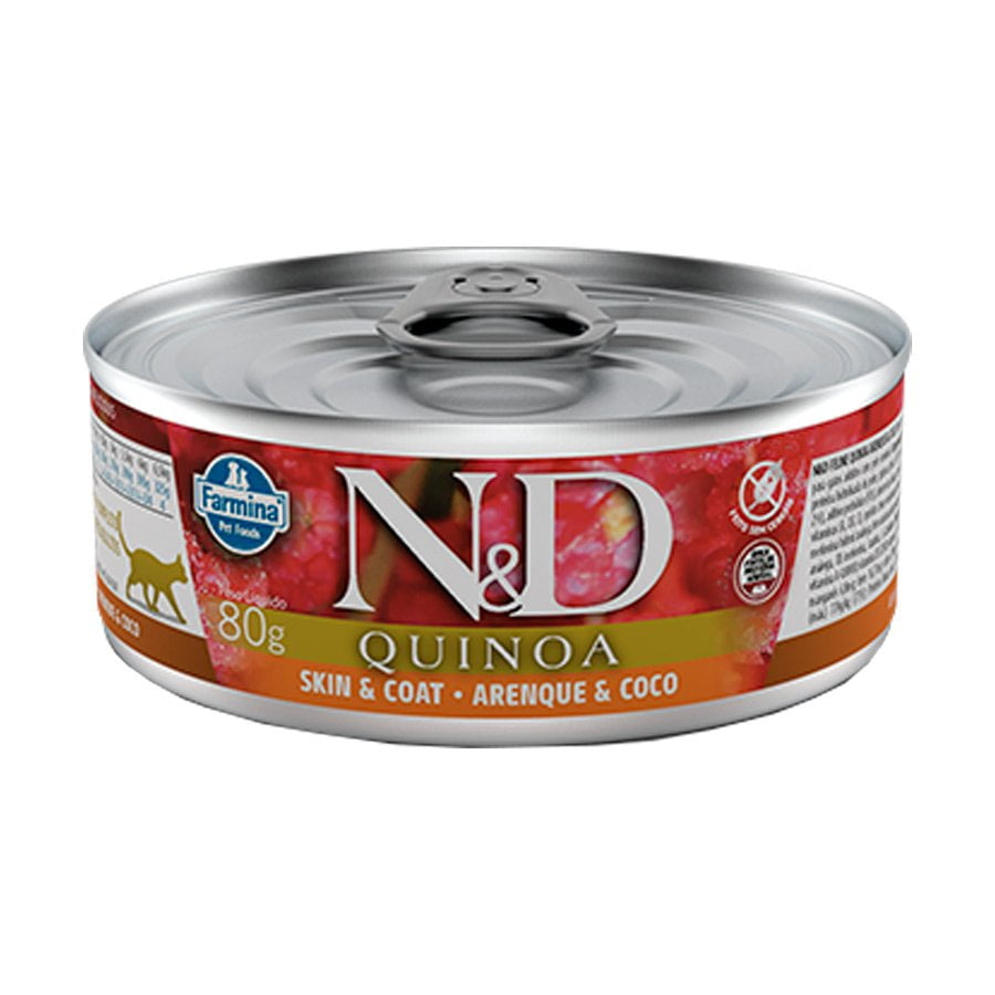 Ração Úmida Lata N&D para Gatos Quinoa - Skin e Coat Arenque e Coco 80g