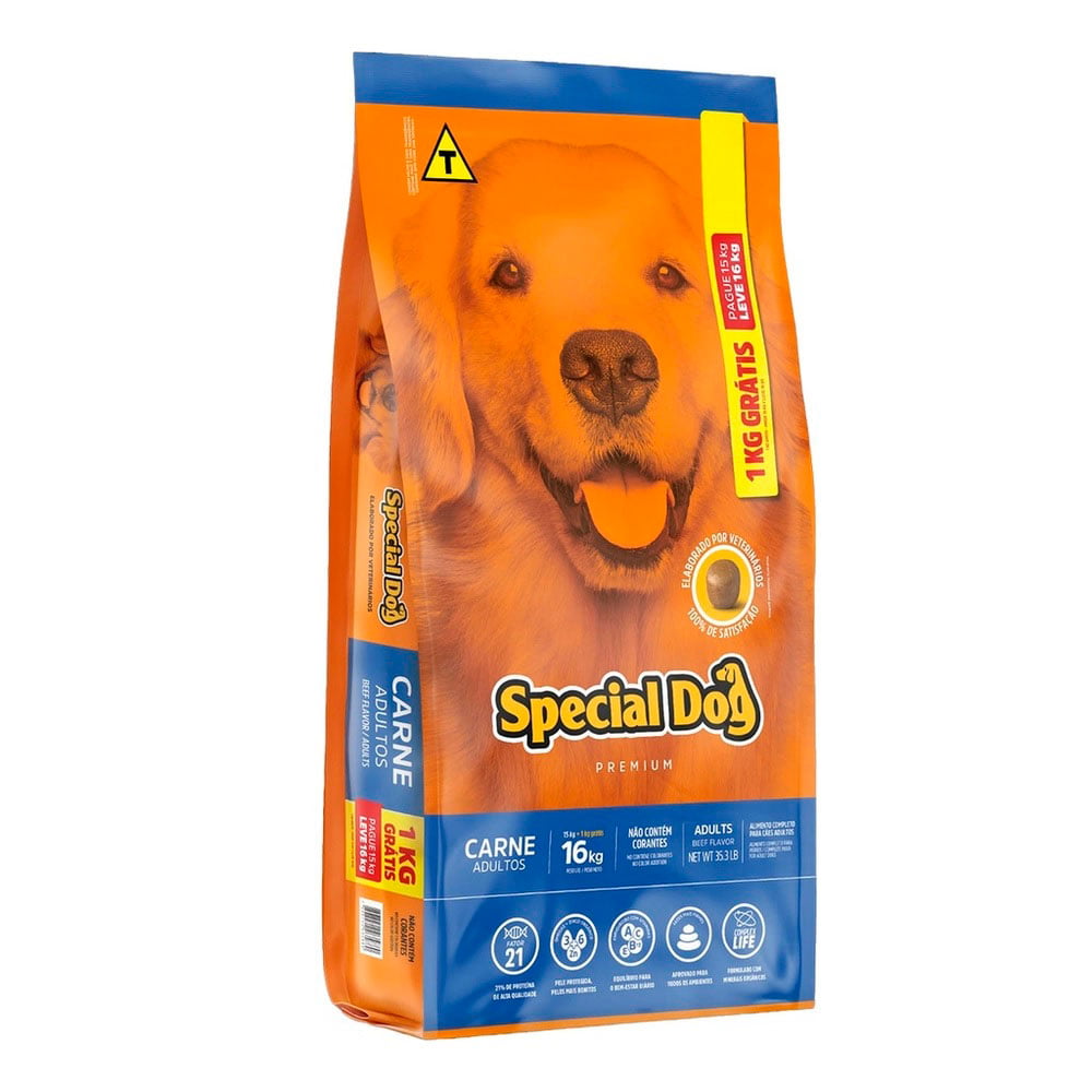 Ração Special Dog Para Cães Adultos Sabor Carne 15kg + 1kg Grátis