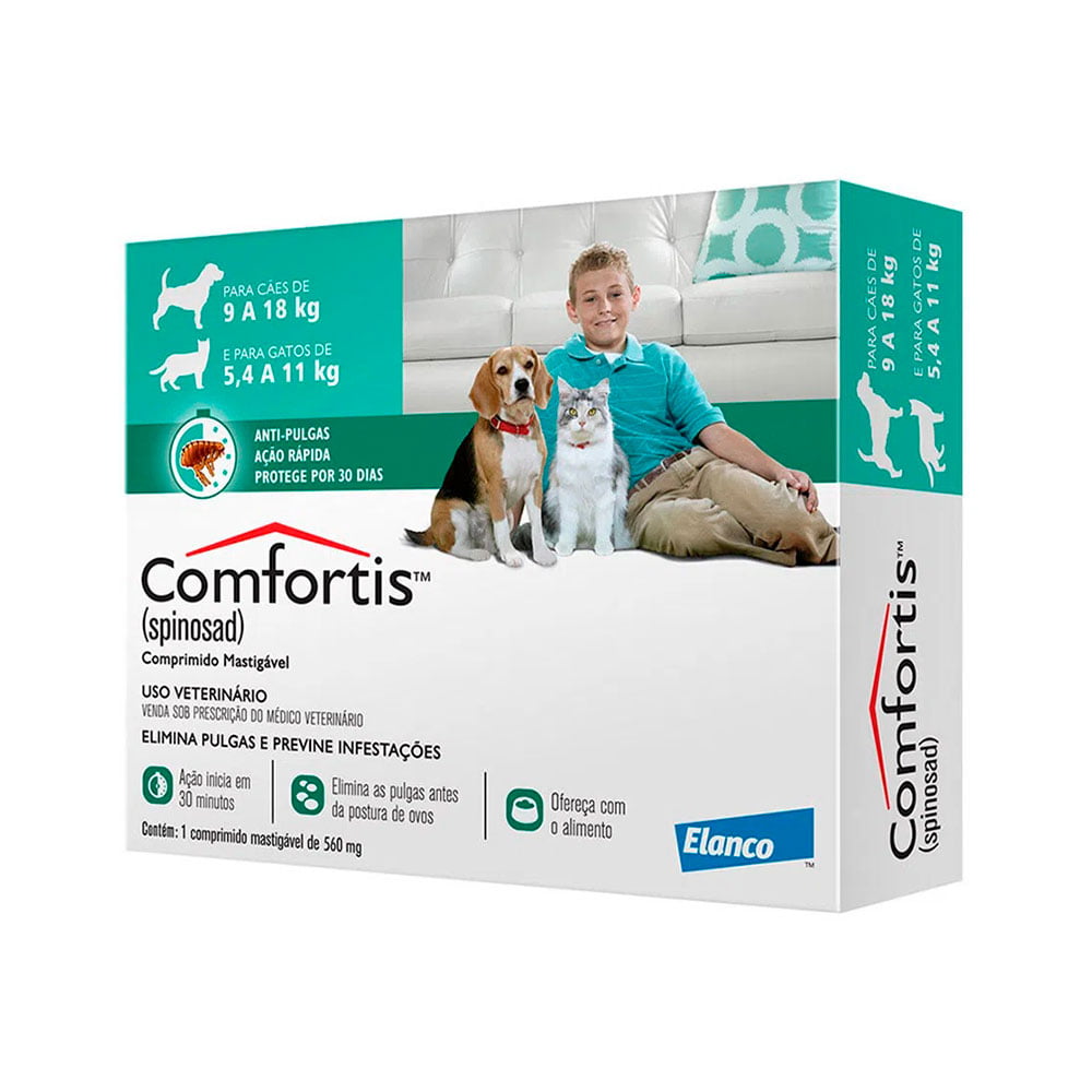 Comfortis Antipulgas 560mg Para Cães 9 a 18Kg e Gatos de 5,4 a 11Kg Elanco