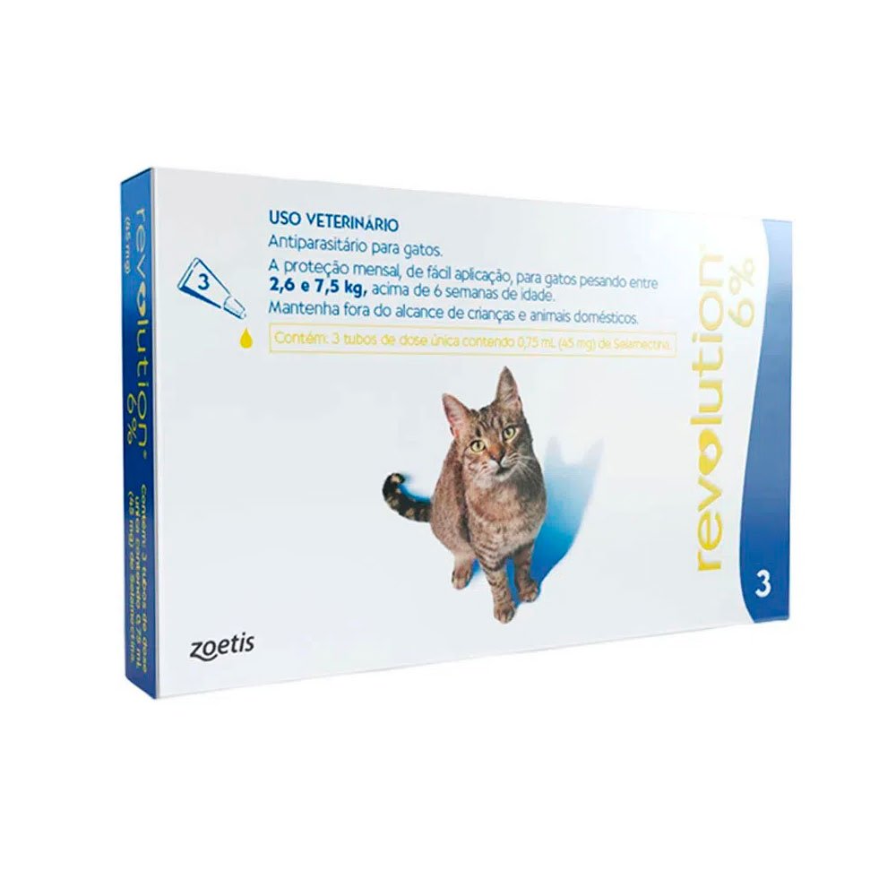 Antipulgas Revolution 6% Para Gatos 2,6 a7,5kg - 3 Pipetas