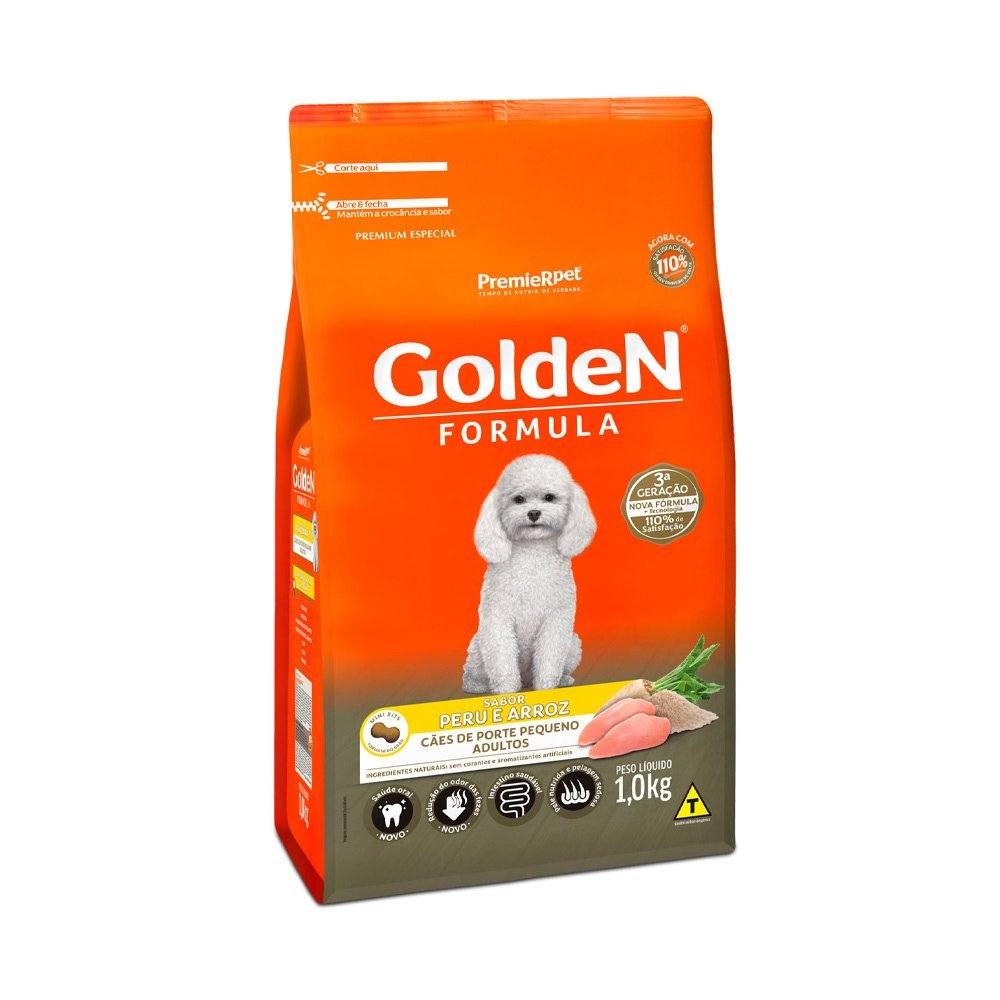 Ração Golden Fórmula Cães Adultos Porte Pequeno Peru e Arroz - 1kg