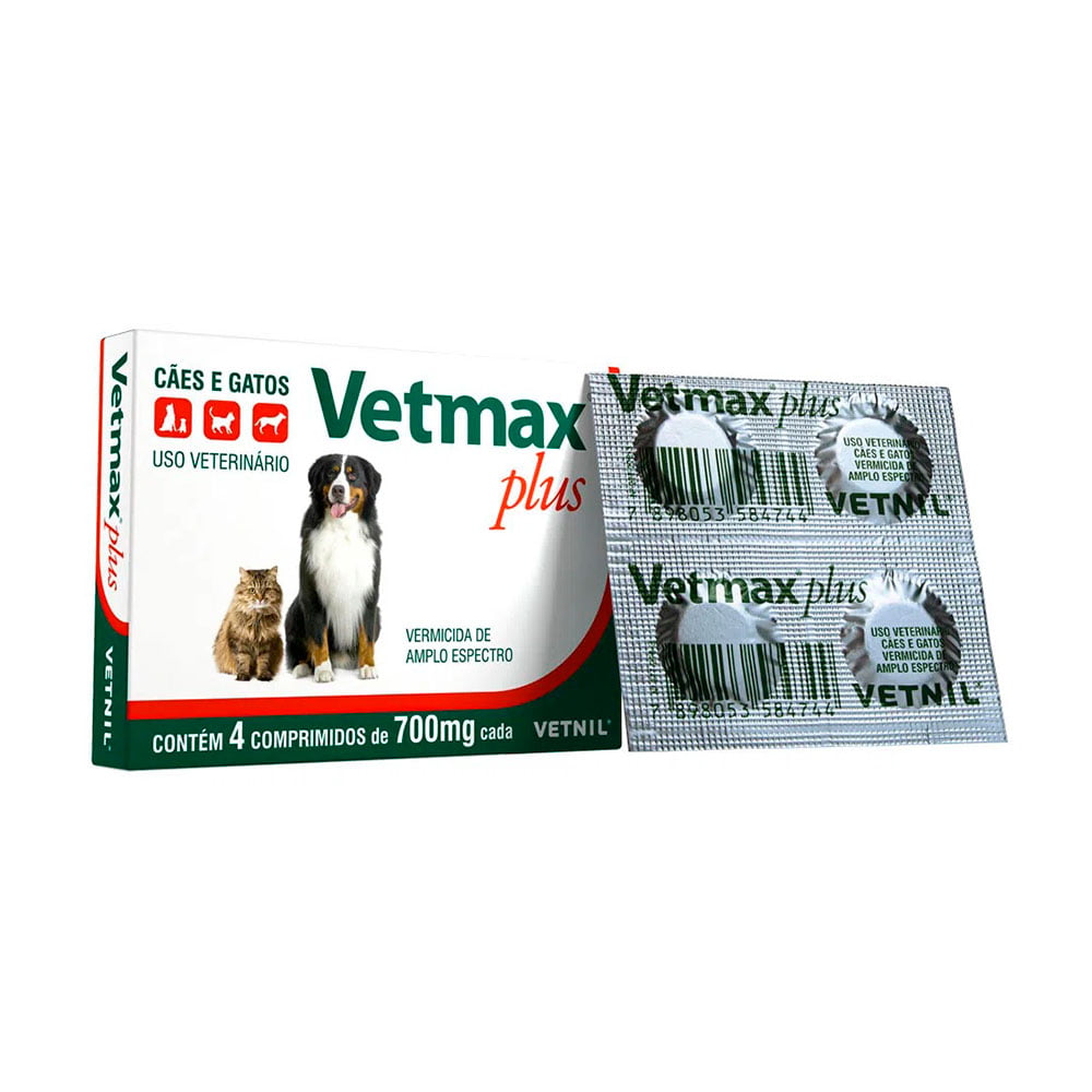 Vermífugo Vetmax Plus Para Cães e Gatos Vetnil com 4 Comprimidos