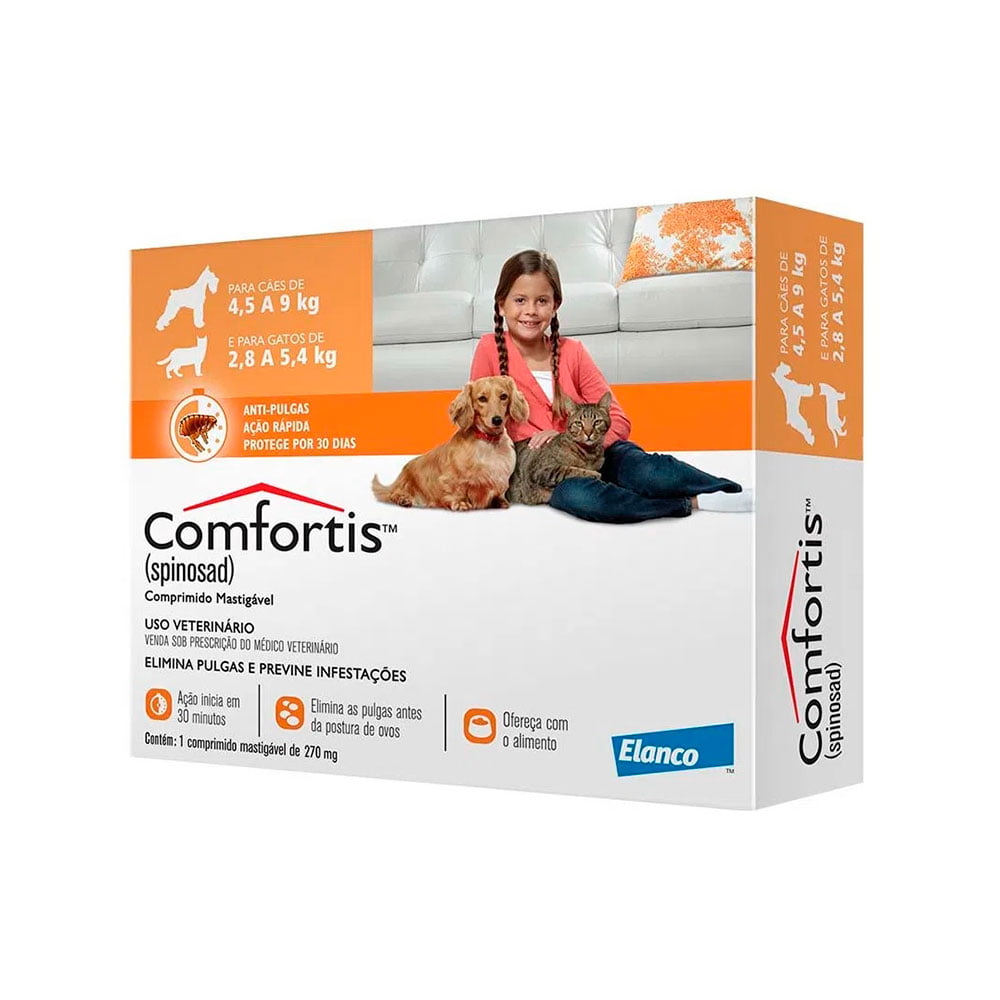 Comfortis Antipulgas 270mg Para Cães 4,5 a 9Kg e Gatos de 2,8 a 5,4Kg Elanco