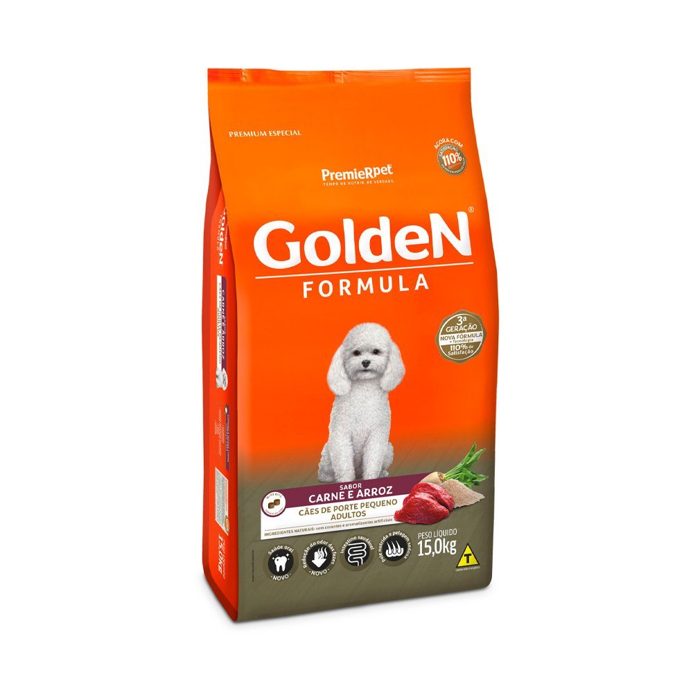 Ração Golden Formula Mini Bits Cães Adultos Raças Pequenas Carne e Arroz 15kg