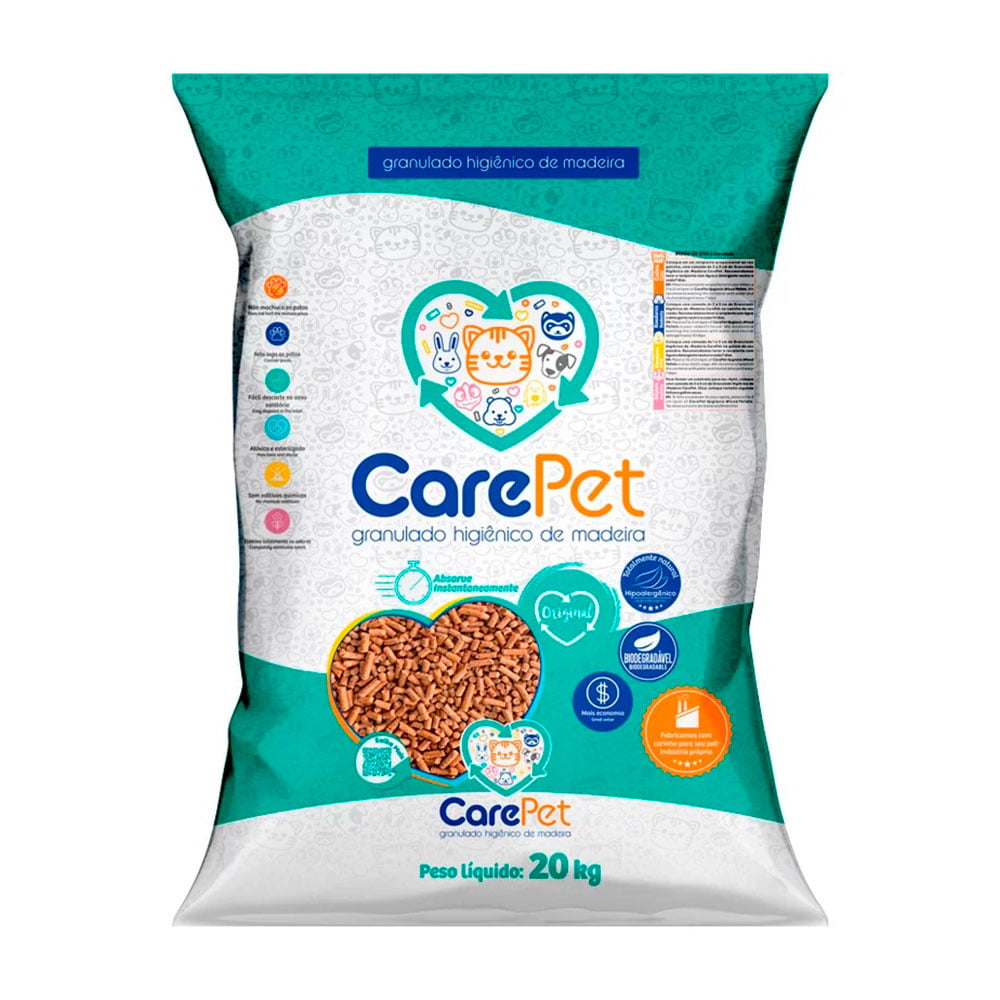 Granulado Higiênico de Madeira Carepet Original Para Gatos - 20kg