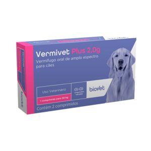 Vermífugo Vermivet Plus 2,0mg Para Cães Biovet 2 Comprimidos