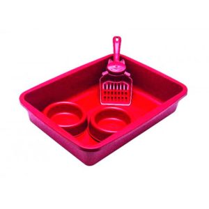 Kit Gato Bandeja Higiênica, Comedouro e Pá Tudo Pet - Vermelho
