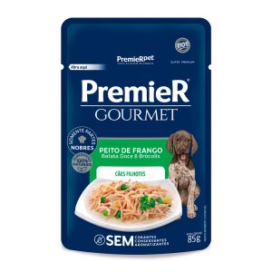 Ração Úmida Premier Gourmet Sachê Cães Filhotes Peito de Frango Batata Doce e Brócolis 85g