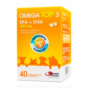 Suplemento Ômega Top 3 500 mg Para Cães e Gatos Agener União 40 Cápsulas