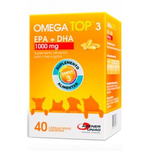Suplemento Ômega Top 3 1000 mg Para Cães e Gatos Agener União 40 Cápsulas