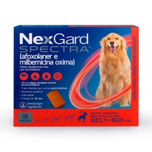 NexGard Spectra Antipulgas E Carrapatos Para Cães De 30,1 A 60kg 3 Tabletes
