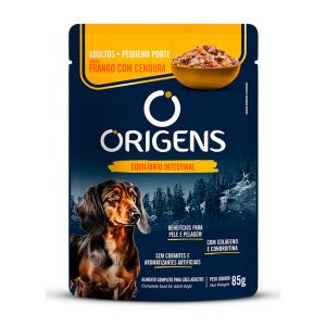 Ração Úmida Origens Sachê Cães Adultos Raças Pequenas Sabor Frango com Cenoura 85g