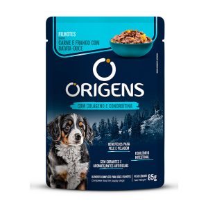 Ração Úmida Origens Sachê Cães Filhotes Sabor Carne e Frango com Batata Doce 85g