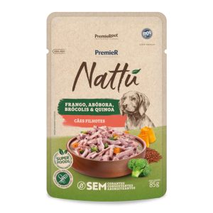 Ração Úmida Premier Nattu Sachê Cães Filhotes Frango, Abóbora, Brócolis e Quinoa 85g