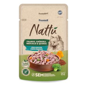 Ração Úmida Premier Nattu Sachê Cães Adultos Porte Pequeno Frango, Abóbora, Brócolis e Quinoa 85g