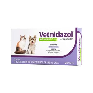 Vetnidazol 75mg Antimicrobiano Para Cães e Gatos Vetnil 10 Comprimidos