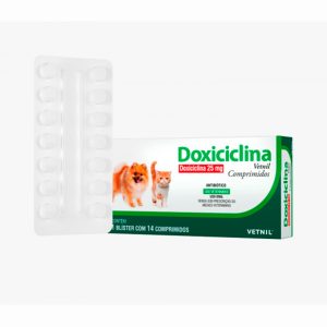 Antibiótico Doxiciclina 25mg Para Cães e Gatos Vetnil 14 Comprimidos